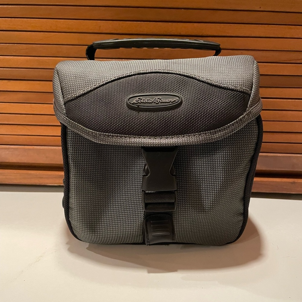 Eddie Bauer Grey & Black Camera Bag w/out Strap       7" L x 7" H, Used